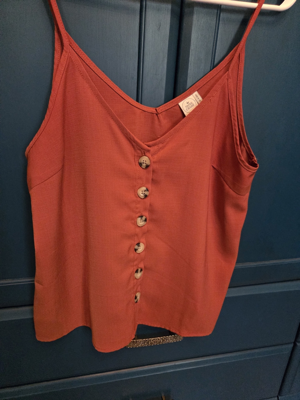 Paper Crane Rust-Orange Button-Front Tank